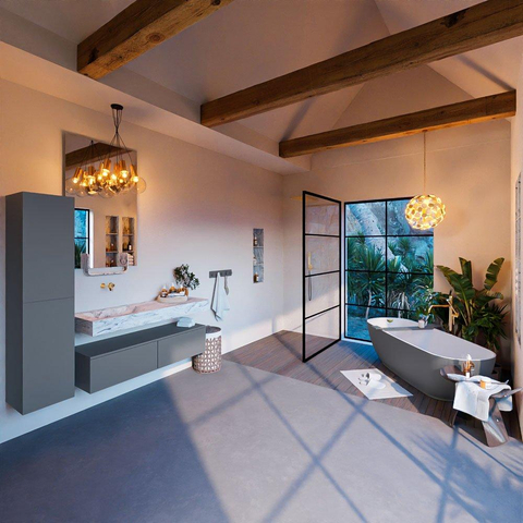 Mondiaz ALAN-DLUX Ensemble de meuble - 130cm - meuble Plata mat - 2 tiroirs - Lavabo Cloud Glace suspendu - vasque Gauche - 0 trous de robinet SW806341