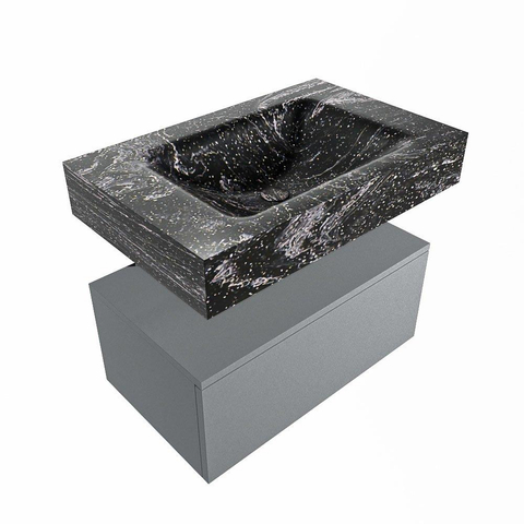 Mondiaz ALAN-DLUX Ensemble de meuble - 70cm - meuble Plata mat - 1 tiroir - Lavabo Cloud Lava suspendu - vasque Centre - 0 trous de robinet SW808423