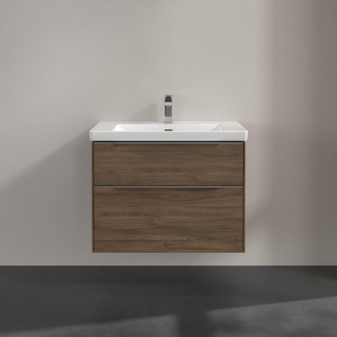 Villeroy & Boch Subway 3.0 wastafelonderbouwkast - met 2 laden - met grepen aluminium glanzend - 77.2x57.6x47.8 - Arizona Oak (hout) SW641508