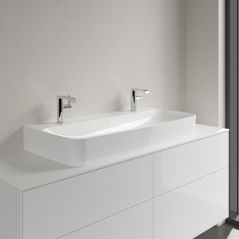 Villeroy & Boch finion wastafel onderzijde - geslepen - met 2 kraangaten - 100x47cm CeramicPlus - zonder overloop - White Alpine (glans wit) SW106498