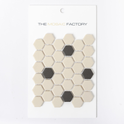 ÉCHANTILLON The Mosaic Factory London carreau mosaïque 2,3x2,3x0,6cm hexagone grès cérame non émaillé carreau de sol pour intérieur et extérieur résistant au gel 18 points blanc avec noir SW862082