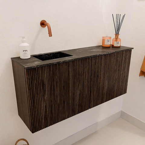 Mondiaz JOYA-DLUX 90cm meuble de salle de bains - couleur Walnut - Vasque FAYE position Gauche Sans trou de robinet couleur Lava SW1422451