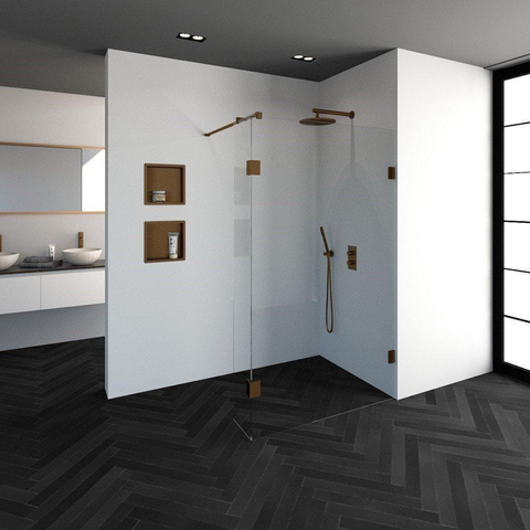BRAUER Créer Douche à l'italienne - 120x200cm - sans profil - 30cm - paroi latérale - anti-calcaire - verre de sécurité 8mm - cuivre SW486661