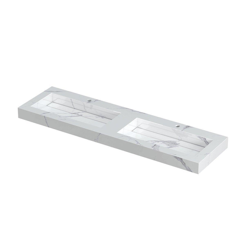 Ink Pitch lavabo - 160x45x9cm - 2 vasques - 2 trous de robinet - statuario brillant (blanc) SW693537