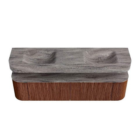 MONDIAZ THOR-DLUX 180cm badmeubel ronding links + rechts kleur Ruby met 2 lades en 2 deuren. Vrijhangende wastafel CLOUD Dubbel zonder kraangat kleur Oza. SW1466428