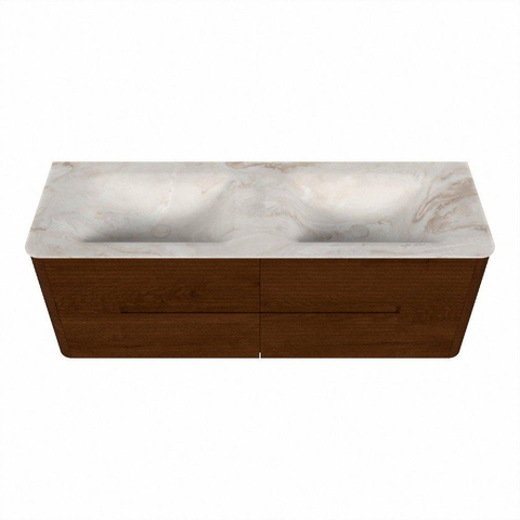 Mondiaz CIRO-DLUX Ensemble de meubles de salle de bains - 140x45x50cm - Vasque solid surface Frappe - 2 lavabos double - 2 trous de robinet - 4 tiroirs - Ruby SW1531316