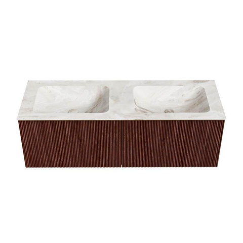 Mondiaz KURVE-DLUX Ensemble de meubles de salle de bains - 130x46x40cm - 2 tiroirs - vasque solid surface - double - 2 trous de robinet - Ruby SW1415681