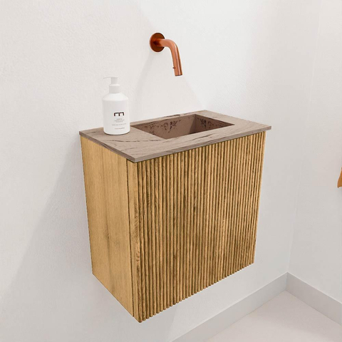 Mondiaz JOYA-DLUX 40cm toiletmeubel - kleur Oak - Wastafel FAYE positie Rechts Zonder kraangat kleur Arena. SW1423839