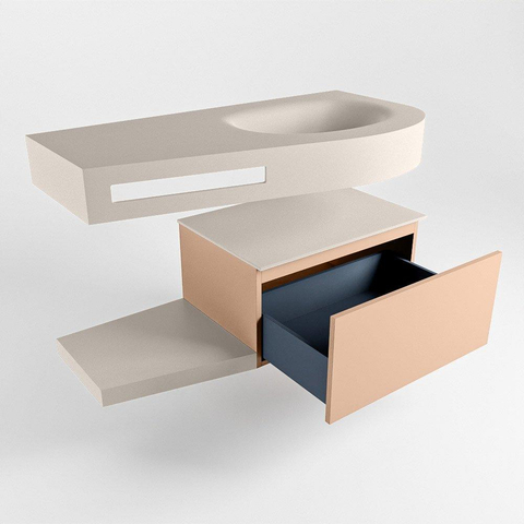MONDIAZ RIVA Badkamermeubelset - 100x50x30cm - 1 lade - MDF Rosee mat - push to open - 1 kraangat - wasbak rechts - solid surface linen SW702911