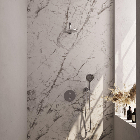 BRAUER Édition Brossée douche à effet pluie thermostatique encastrée - 3 voies - rond - ensemble 79 - douche principale de 20 cm - bras mural droit - douchette à main 3 positions - flexible de douche - coude mural - inox brossé PVD SW1159151