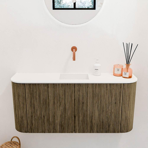 Mondiaz JOYA Meuble de toilette 93,2 cm - arrondi gauche et droite couleur Dusk - Vasque FAYE position Milieu Sans trou de robinet couleur Talc SW1421615