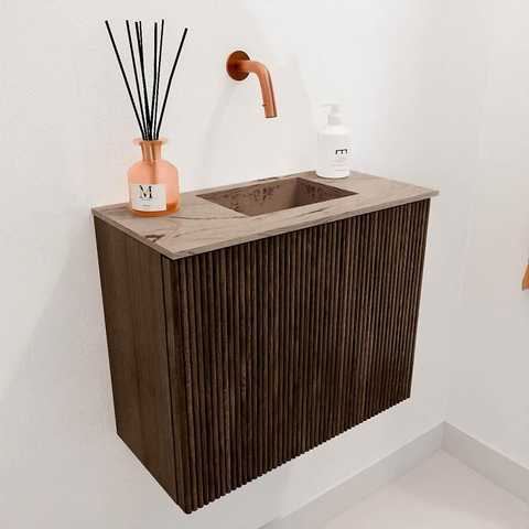 Mondiaz JOYA-DLUX Meuble de toilette 50cm - couleur Walnut - Vasque FAYE position Droite Sans trou de robinet couleur Arena SW1424308