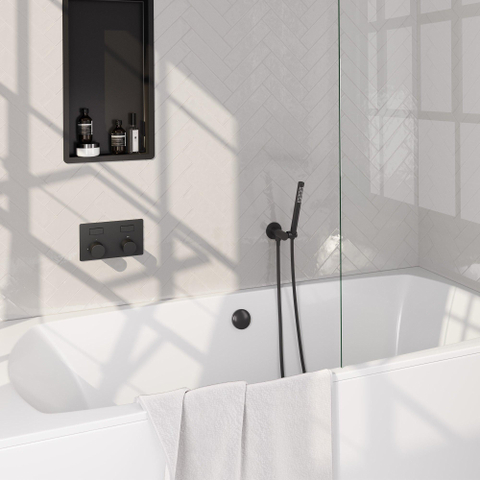 BRAUER Stripe Mitigeur thermostatique de baignoire - boutons-poussoirs - SET 03 - encastré - combinaison de remplissage de baignoire - douchette à main barre - flexible de douche - coude mural - noir mat SW1435126
