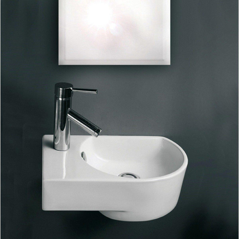 GO by Van Marcke lave-mains - 41x27x14.2cm - demi-rond - trou de robinet à gauche - blanc SW291117