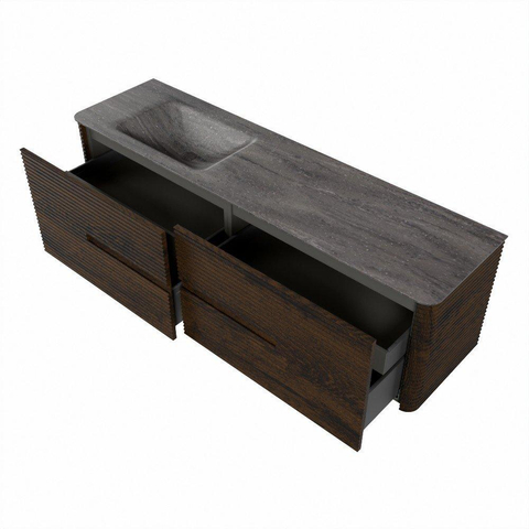 Mondiaz CIRO-DLUX Meuble de salle de bains - 170x45x50cm - Plan vasque Solid surface Oza - 1 vasque à gauche - 1 trou pour robinet - 4 tiroirs - Noyer SW1530705