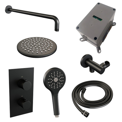 BRAUER Black Edition ensemble de douche pluie encastré – douche de tête Ø 20 cm – bras mural courbé 40 cm – avec inverseur – support fixe SW538448