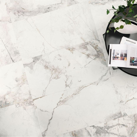 Terravito Bezino carreau mural et de sol - 80x80cm - 10mm - carré - rectifié - effet marbre - blanc mat SW706225