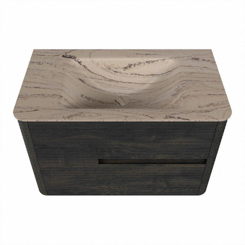 Mondiaz CIRO-DLUX Meuble de salle de bains - 80x45x50cm - lavabo en solid surface Arena - 1 vasque au milieu - sans trous de robinetterie - 2 tiroirs - Shadow SW1532310