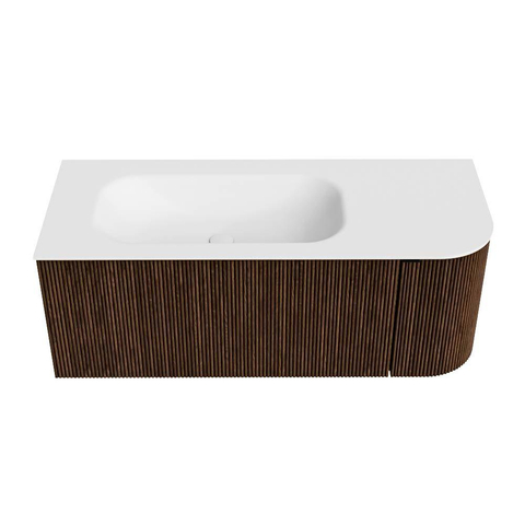 MONDIAZ KURVE Meuble de salle de bains 115 cm avec module 25 R couleur Walnut avec 1 tiroir et 1 porte. Lavabo BIG SMALL gauche sans trou de robinet Talc. SW1138252