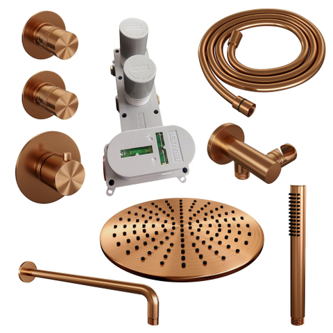 BRAUER Copper Edition inbouw regendoucheset – Ø30 cm hoofddouche – 40 cm gebogen wandarm – staafhanddouche SW538383