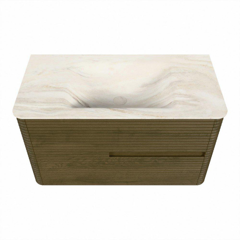 Mondiaz CIRO-DLUX Badkamermeubelset - 90x45x50cm - Solid surface wastafel Ostra - 1 wasbak Midden - 1 kraangat - 2 lades - Dusk SW1532915
