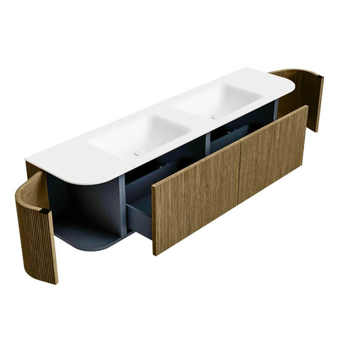 Mondiaz KURVE Ensemble de meuble de salle de bain - 180x46x40cm - 2 tiroirs - 2 portes - lavabo solid surface - double - 2 trous de robinet - Dusk SW1414735