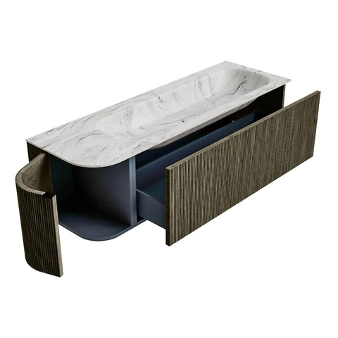 Mondiaz KURVE-DLUX Badkamermeubelset - 145x46x40cm - 1 lade - 1 deur - wastafel solid surface - rechts - zonder kraangat - Shadow SW1414577