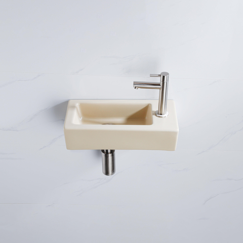 QeramiQ Fuente fonteinset – 37.5x18.5x9 cm – keramiek beige – kraangat rechts – kraan geborsteld RVS SW1232750