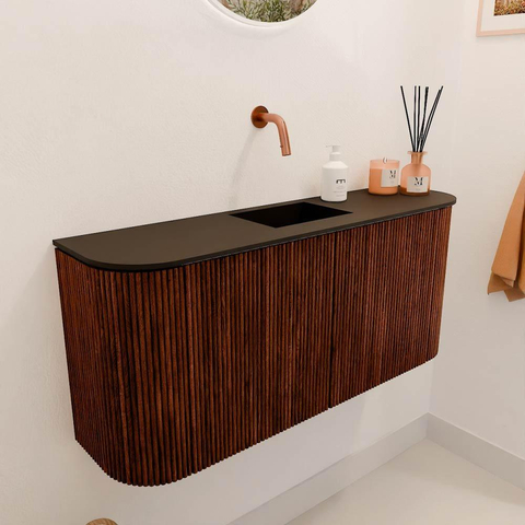 Mondiaz JOYA 93.2cm toiletmeubel - ronding links en rechts kleur Ruby - Wastafel FAYE positie Midden Zonder kraangat kleur Urban. SW1421914
