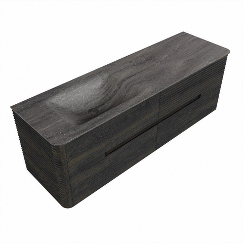 Mondiaz CIRO-DLUX Badkamermeubelset - 150x45x50cm - Solid surface wastafel Oza - 1 wasbak Links - zonder kraangaten - 4 lades - Shadow SW1532651