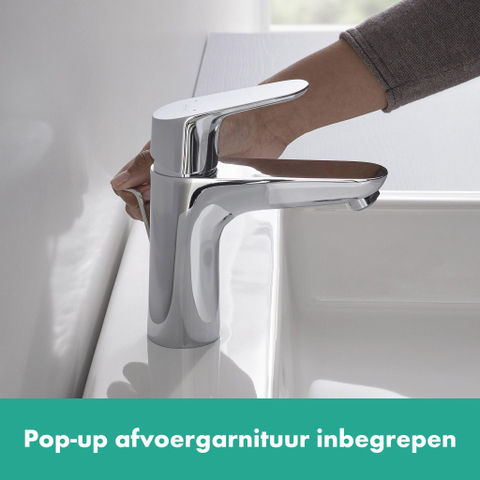 Hansgrohe Focus E2 wastafelkraan - inclusief ComfortZone - 100 met waste - hoogglans chroom 0605543