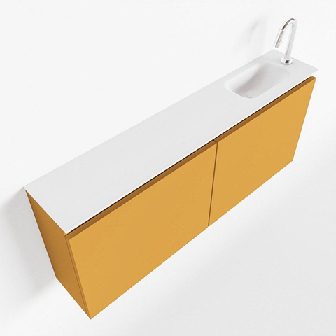 MONDIAZ TURE Toiletmeubel 120x23x50cm met 1 kraangaten 2 deuren ocher mat Wastafel Eden rechts Solid Surface Wit SW475078