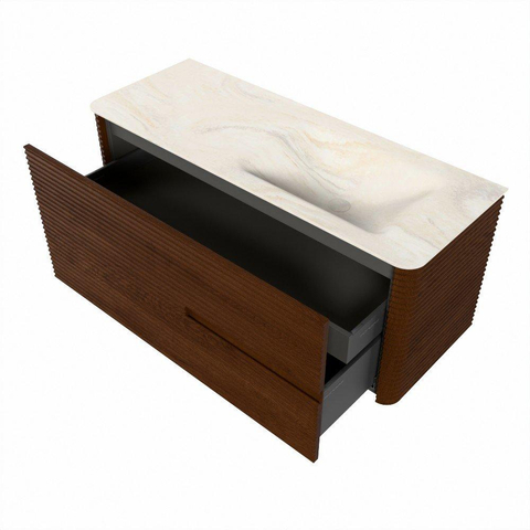 Mondiaz CIRO-DLUX Badkamermeubelset - 120x45x50cm - Solid surface wastafel Ostra - 1 wasbak Rechts - 1 kraangat - 2 lades - Ruby SW1531838