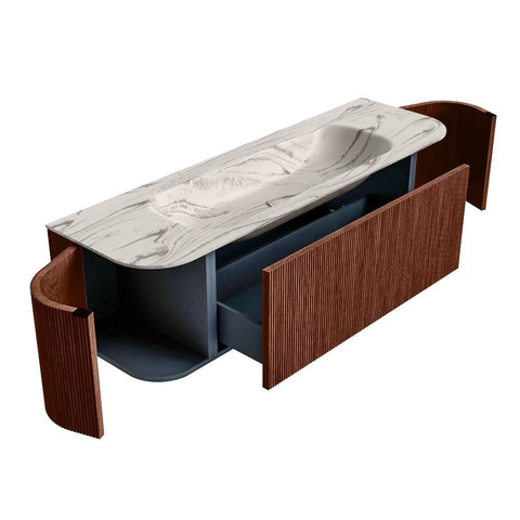 MONDIAZ KURVE-DLUX Meuble de salle de bains 150cm arrondi Gauche + Droite couleur Ruby avec 1 tiroir et 2 portes. Lavabo BIG MEDIUM Central sans trou de robinet Nata. SW1432543