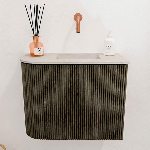 Mondiaz JOYA-DLUX 51.6cm toiletmeubel - ronding links kleur Shadow - Wastafel FAYE positie Rechts Zonder kraangat kleur Ostra. SW1423017