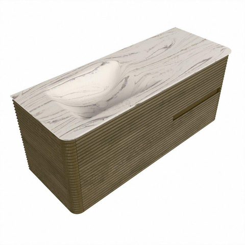 Mondiaz CIRO-DLUX Badkamermeubelset - 120x45x50cm - Solid surface wastafel Nata - 1 wasbak Links - zonder kraangaten - 2 lades - Dusk SW1533214
