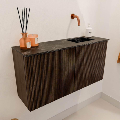 Mondiaz JOYA-DLUX 80cm meuble de salle de bains - couleur Walnut - Vasque FAYE position Droite Sans trou de robinet couleur Lava. SW1422427