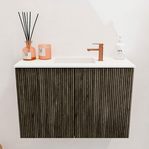 Mondiaz JOYA 60cm meuble de salle de bains - couleur Shadow - Vasque FAYE position Milieu 1 trou de robinet couleur Talc. SW1421399