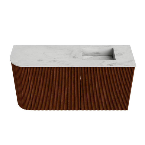 Mondiaz JOYA-DLUX Meuble de toilette 81,6cm - arrondi gauche couleur Ruby - Vasque FAYE position Droite Sans trou de robinet couleur Opalo. SW1423751