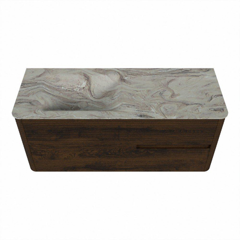 Mondiaz CIRO-DLUX Meuble de salle de bains - 120x45x50cm - Vasque solid surface Glace - 1 bassin à gauche - 1 trou de robinet - 2 tiroirs - Noyer SW1530241