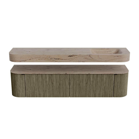 MONDIAZ THOR-DLUX Meuble de salle de bains 190cm arrondi gauche + droite couleur Shadow avec 2 tiroirs et 2 portes. Vasque suspendue CLOUD Droite 1 trou de robinet couleur Arena. SW1466608