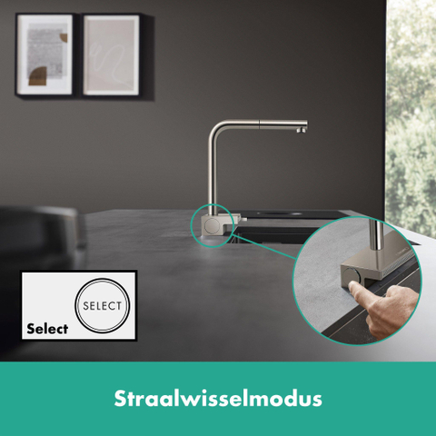 Hansgrohe Aquno select m81 1 greeps keukenkraan - 250 uittrekbare uitloop - 2jet - rvs look SW541629