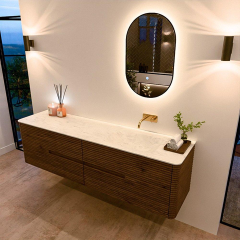 Mondiaz CIRO-DLUX Meuble de salle de bains - 180x45x50cm - Plan vasque Solid surface Opalo - 1 lavabo à droite - sans trous de robinetterie - 4 tiroirs - Dusk SW1532900