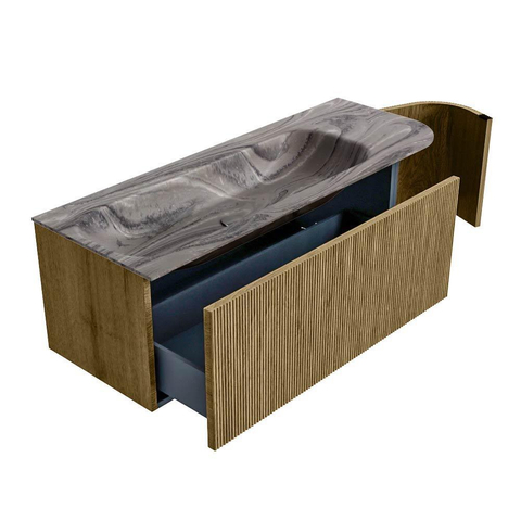 MONDIAZ KURVE-DLUX Meuble de salle de bains 125cm arrondi à droite couleur Dusk avec 1 tiroir et 1 porte. Lavabo BIG MEDIUM gauche 1 trou de robinet Sombra. SW1433863
