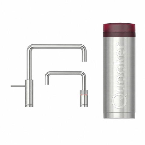 Quooker Nordic Square Twintaps kokendwaterkraan - draaibare uitloop - PRO3 reservoir - Warm / kokend water - RVS SW299640