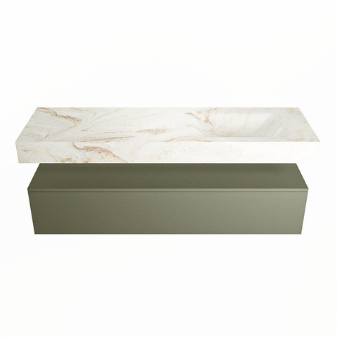 Mondiaz ALAN-DLUX Ensemble de meuble - 150cm - meuble Army mat - 1 tiroir - Lavabo Cloud Frappe suspendu - vasque Droite - 0 trous de robinet SW805874