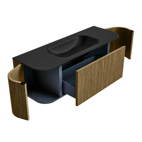 Mondiaz KURVE Badkamermeubelset - 130x46x40cm - 1 lade - 2 deuren - wastafel solid surface - midden - zonder kraangat - Dusk SW1415096