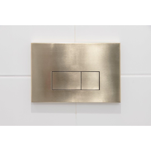 QeramiQ Dely Swirl Toiletset - 36.3x51.7cm - Geberit UP320 inbouwreservoir - met Burda frame - slim zitting - geborsteld messing bedieningsplaat - rechthoekige knoppen - mat beige SW1130221