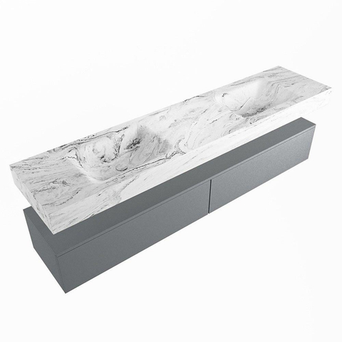 Mondiaz ALAN-DLUX Ensemble de meuble - 200cm - meuble Plata mat - 2 tiroirs - Lavabo Cloud Glace suspendu - vasque Gauche et droite - 0 trous de robinet SW806305