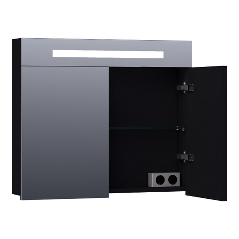 BRAUER Promise armoire de toilette - 80x70x15cm - avec éclairage direct - 2 portes miroir unilatérales - noir mat SW371697